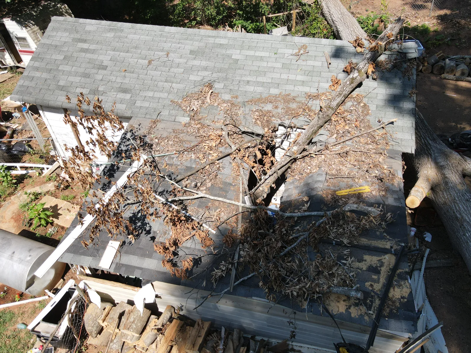 Gastonia NC fallen tree on garage aerial